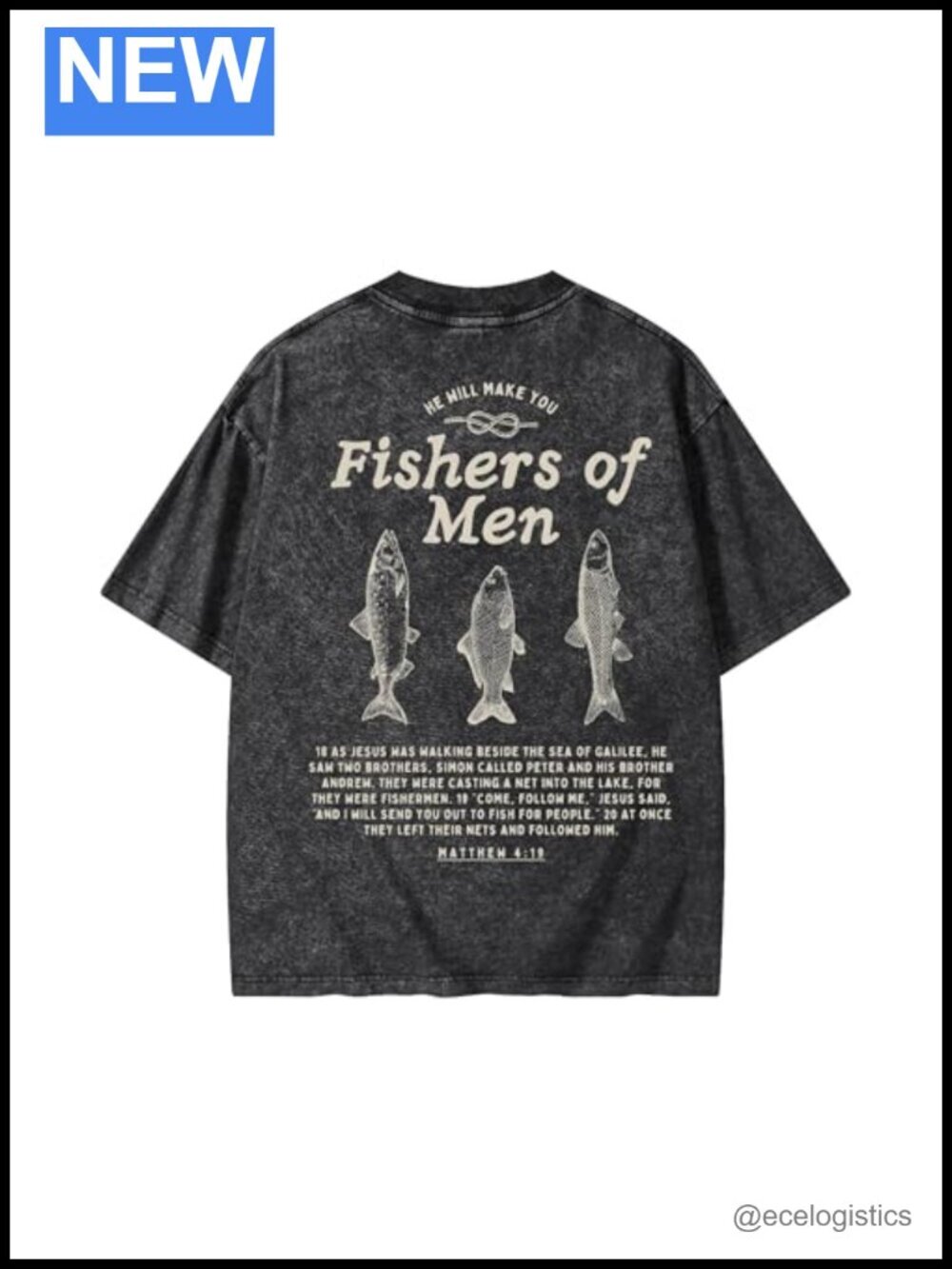 Fishers of Men Religious Graphic Tee Oversized Acid Wash